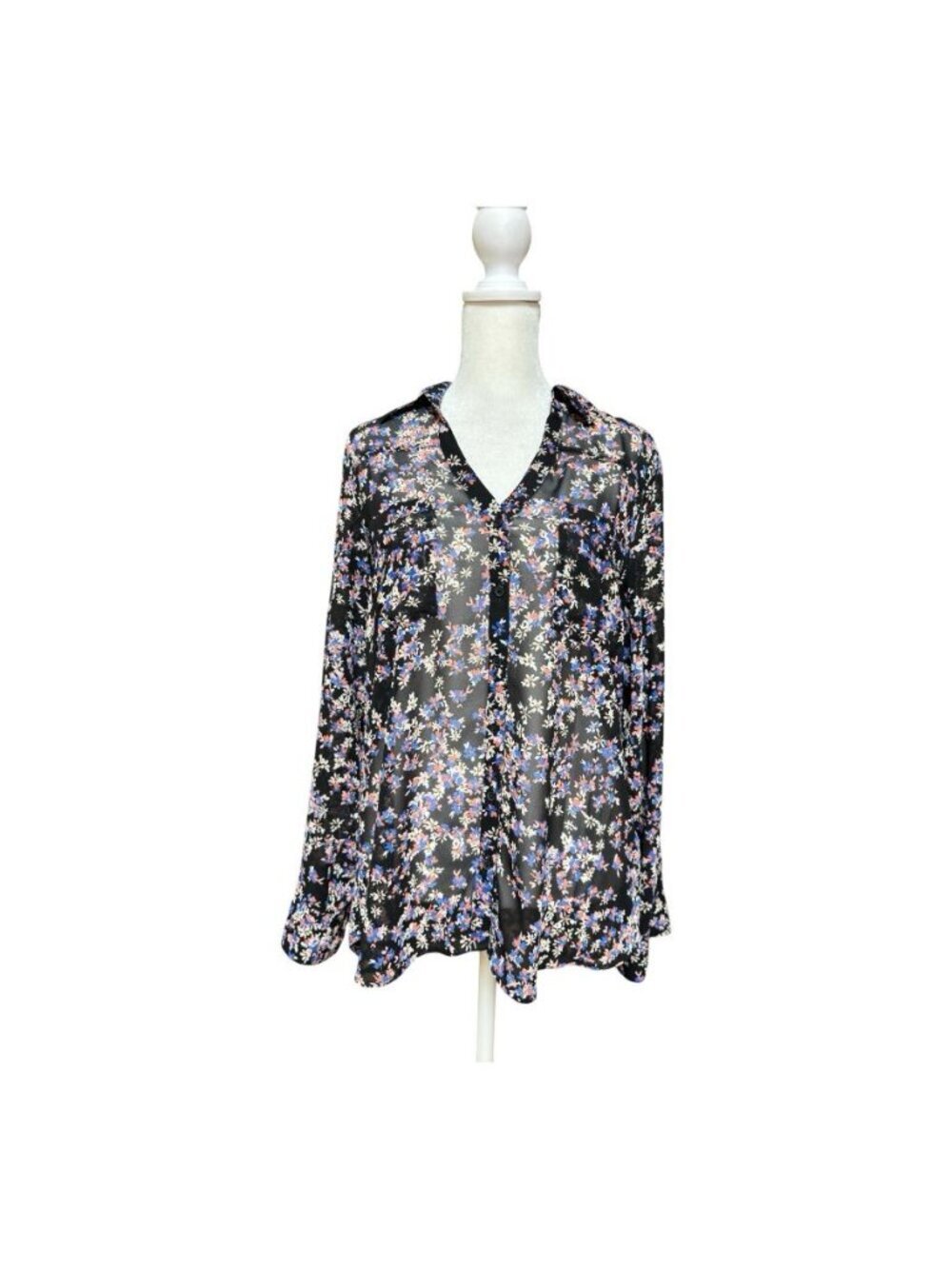 Express Portofino Floral Button Front Blouse Womens Medium Sheer Top